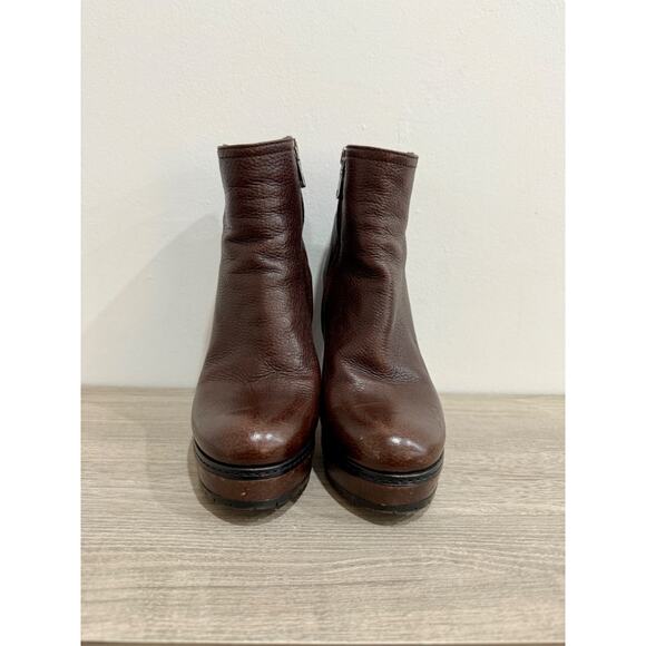 Prada Leather Block Heel Pull On Platform Ankle Booties Brown Women Size EU 38.5 - Picture 3 of 7